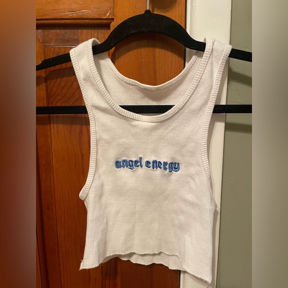 White Tank Top with Blue Embroidery